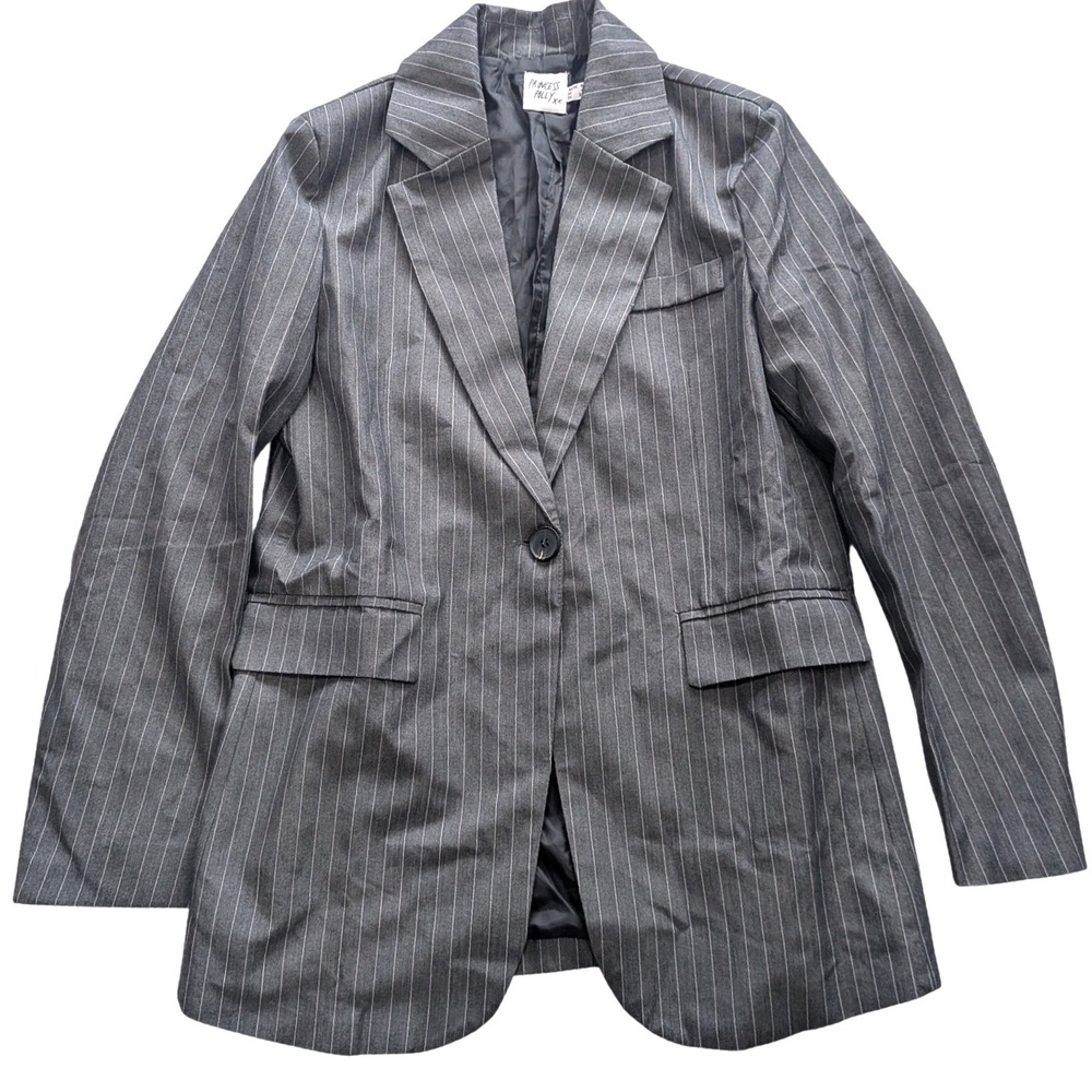 PRINCESS POLLY Pinstripe Blazer Grey White Single‎ Button Lined Wmns Sz 4 Office